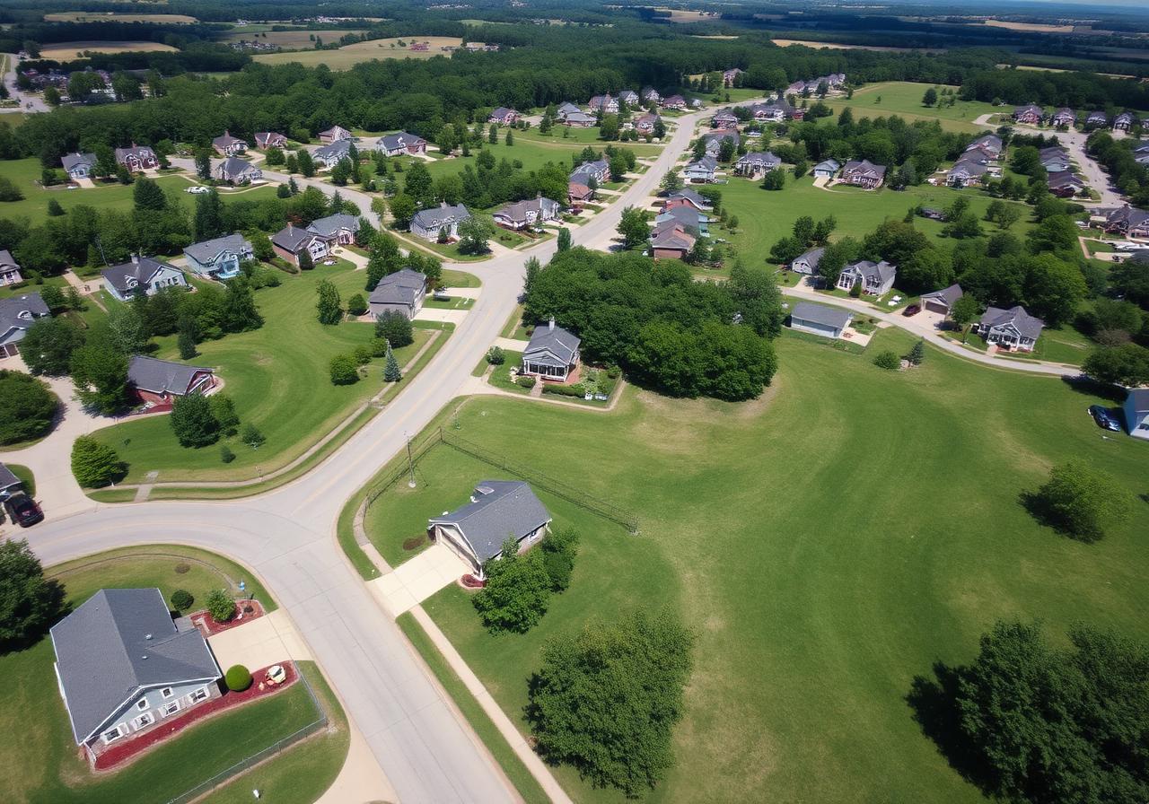 Aerial view of Kentucky residential properties